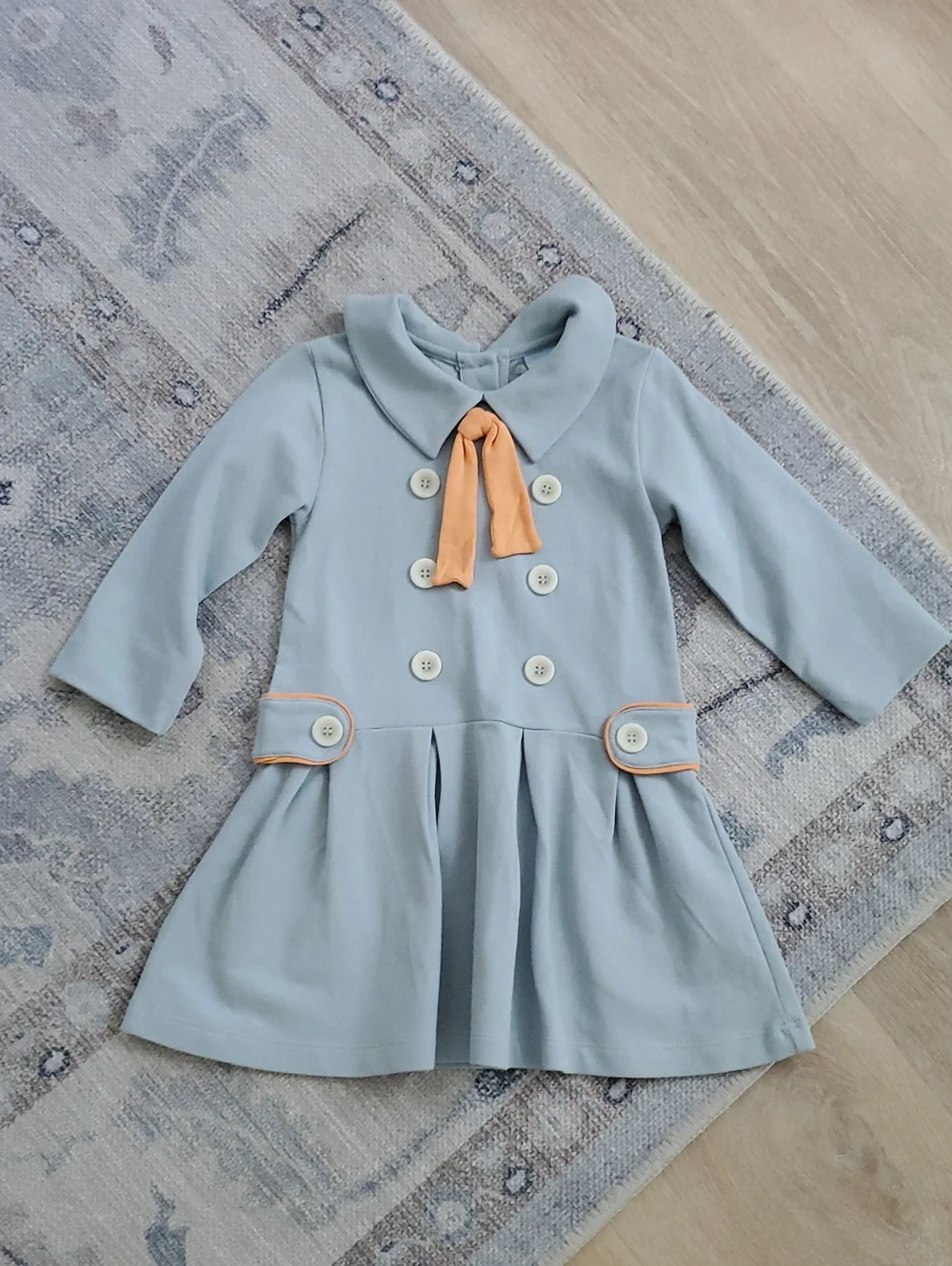 Bella Bliss Toddler Girls Blue Cotton Collared Button Dress Sz2